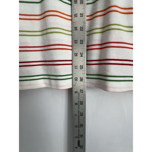 Mens Large Lacoste Short Sleeves White With Multiple Colors Striped Shirt - Picture 7 of 7